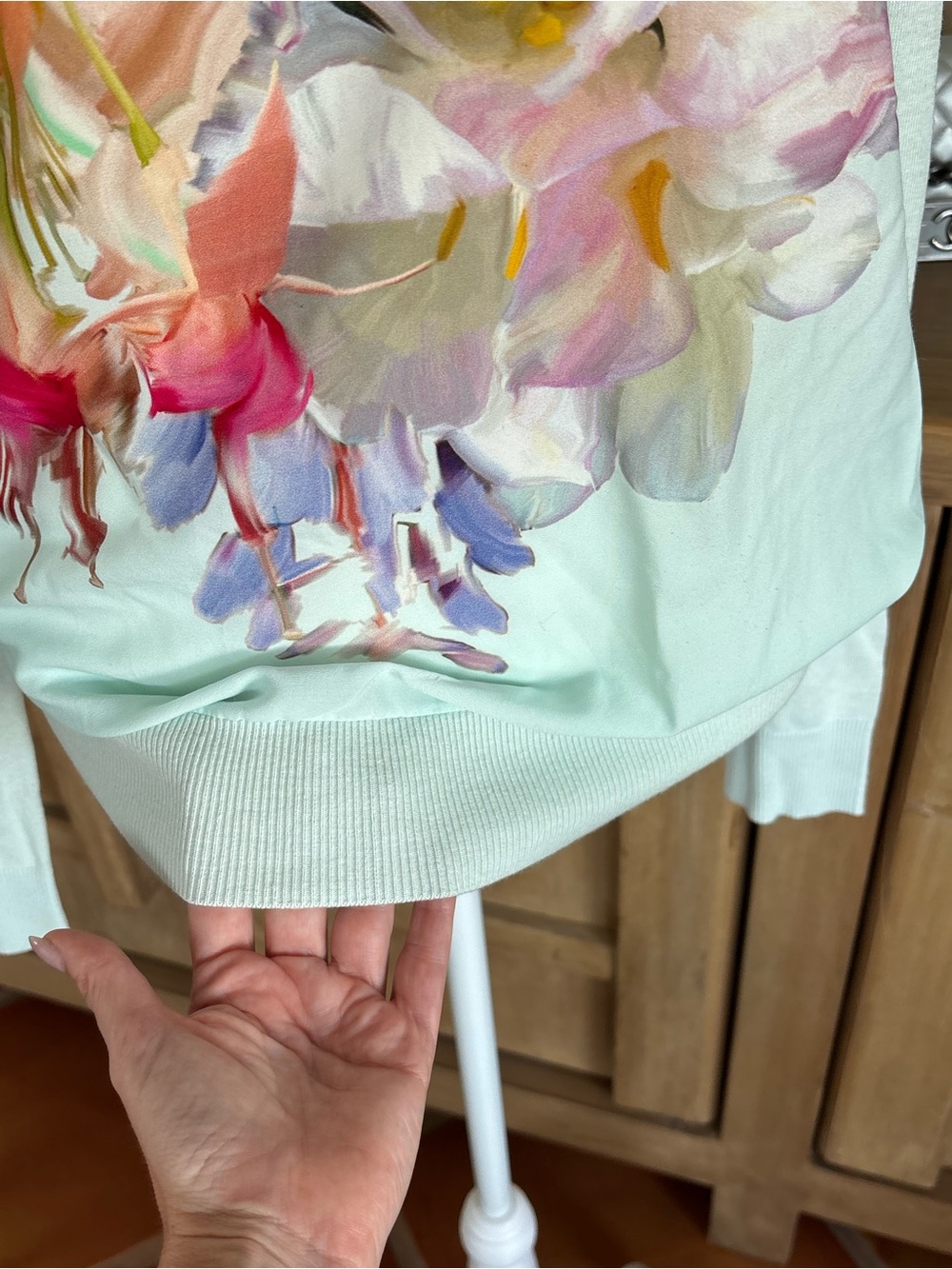 Ted Baker Gertie Hanging Gardens Floral Silk Blend Sweater Mint UK 3 US 8 M 90s - Picture 11 of 15